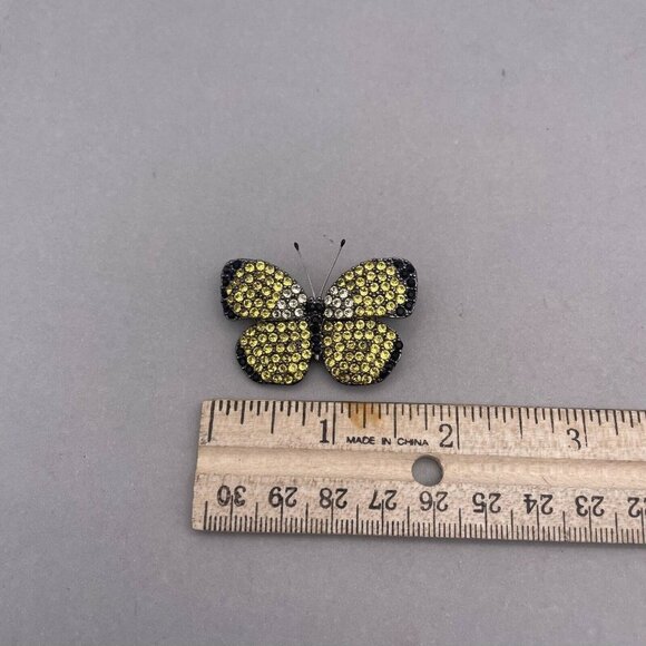 Green Olive Pave Swarovski Crystal Butterfly Brooch in Gold Tone - Picture 6 of 6